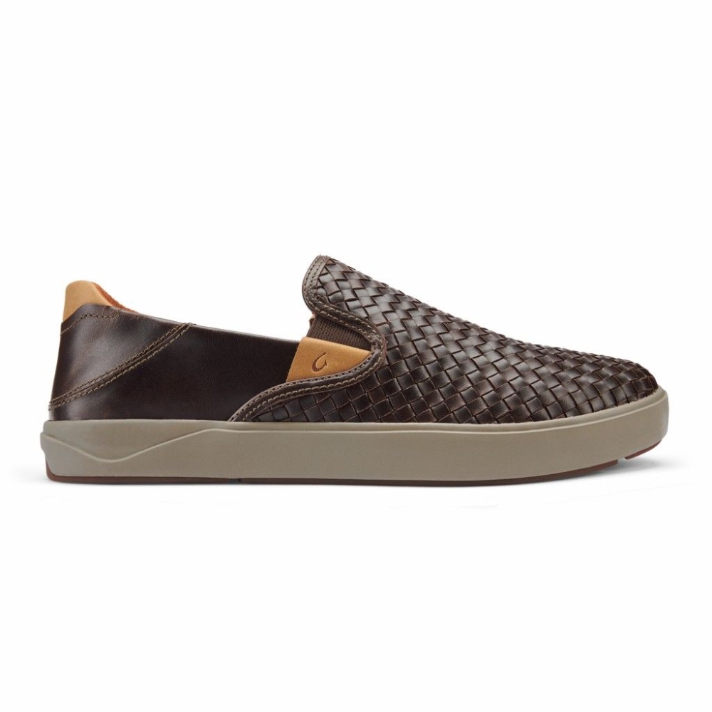 Brown Men's OluKai Lae ahi Lauhala Slip On Shoes | USA51328N